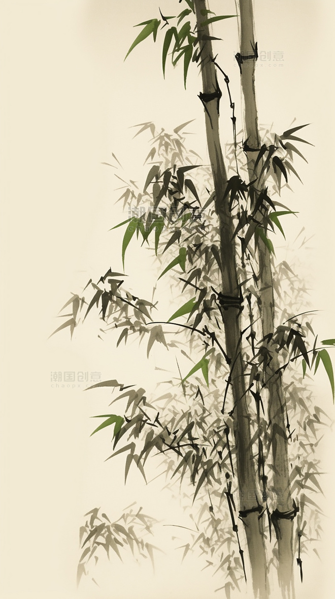 国风插画竹子中国水墨画传统绘画风格中国水墨风格超细节
