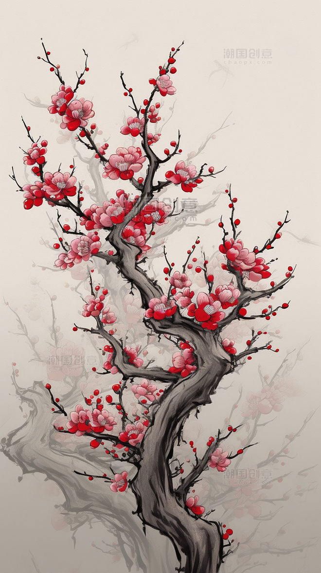 梅花中国风格艺术插图水墨