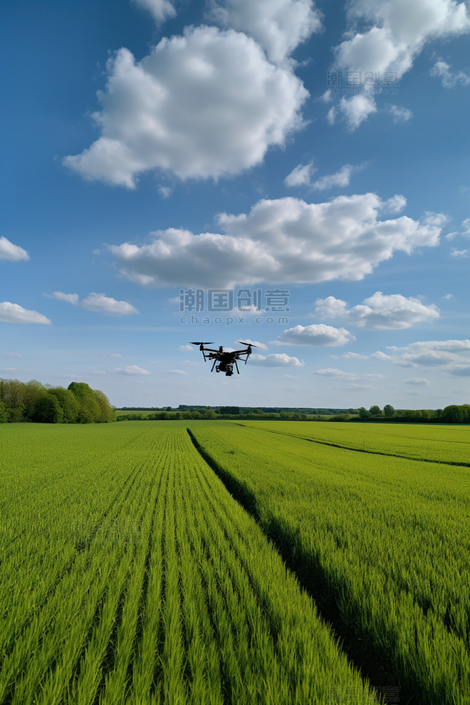 高清摄影图无人机农业场景摄影阳光明媚绿色春天蓝天