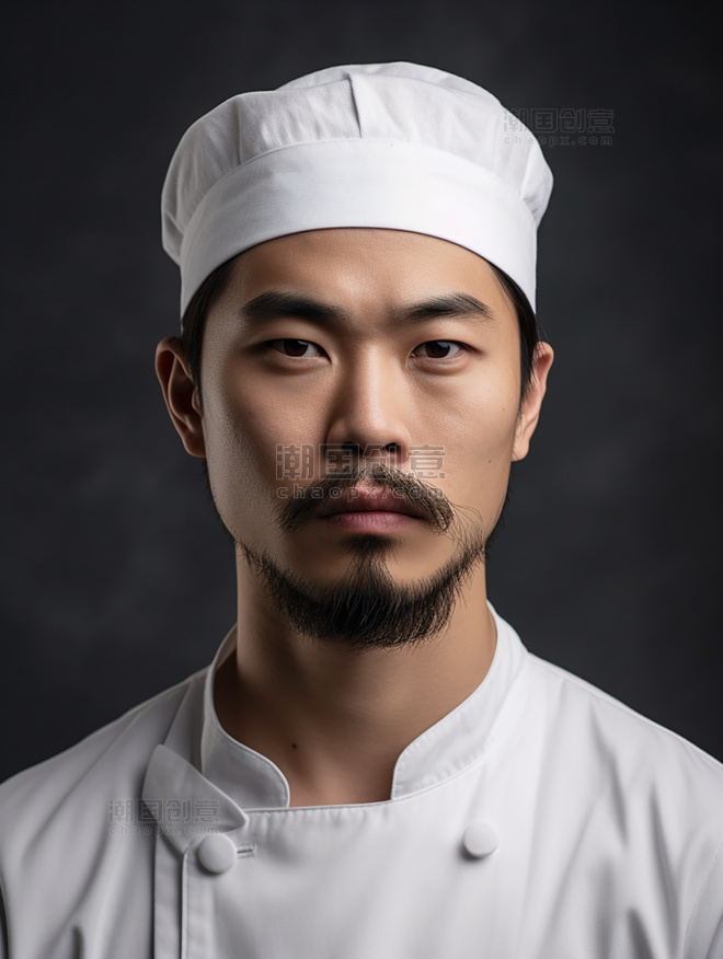 厨师长的照片亚洲面孔男性全身照戴着厨师帽人像摄影
