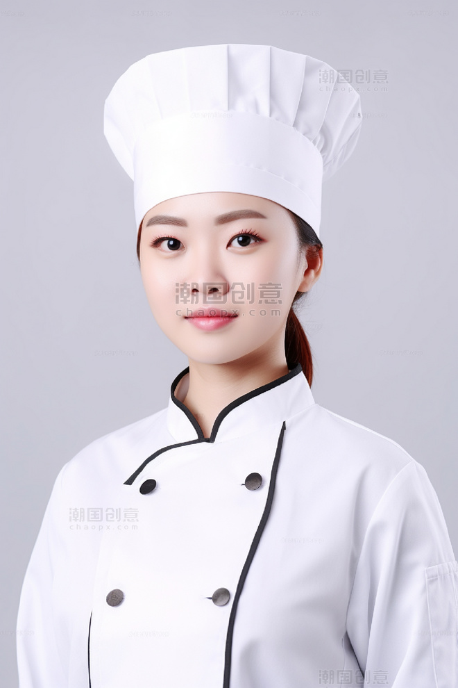 女性厨师身穿白色服装人像摄影