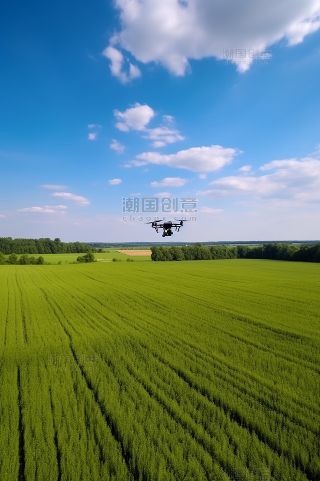 无人机农业场景摄影阳光明媚绿色春天蓝天高清摄影图