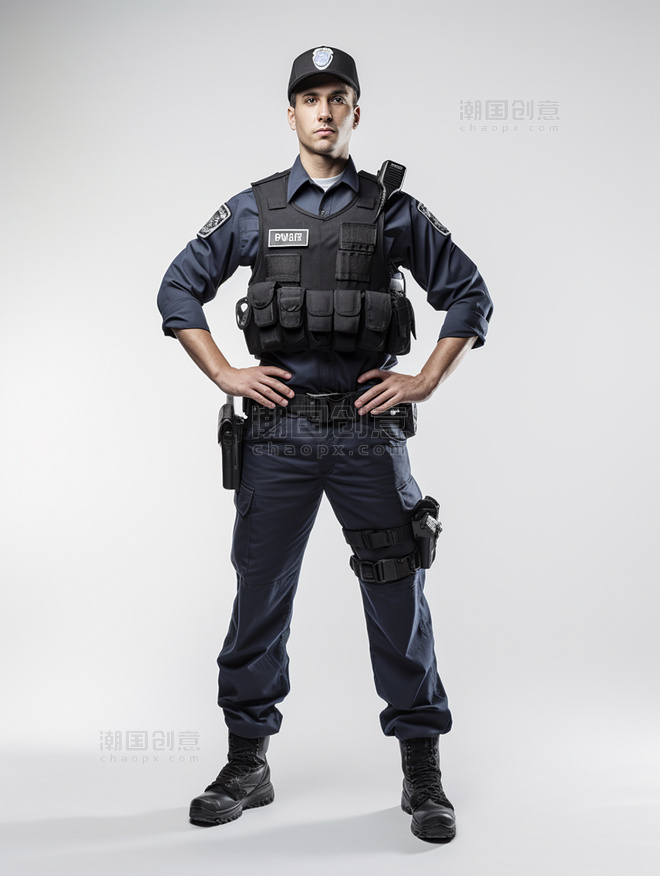 一张警察照片全身照成年男性站立穿着警服人像摄影风格