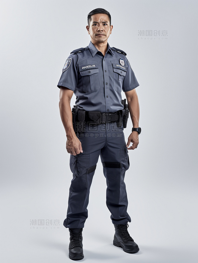 警察照片人像摄影风格全身照成年男性站立穿着警服