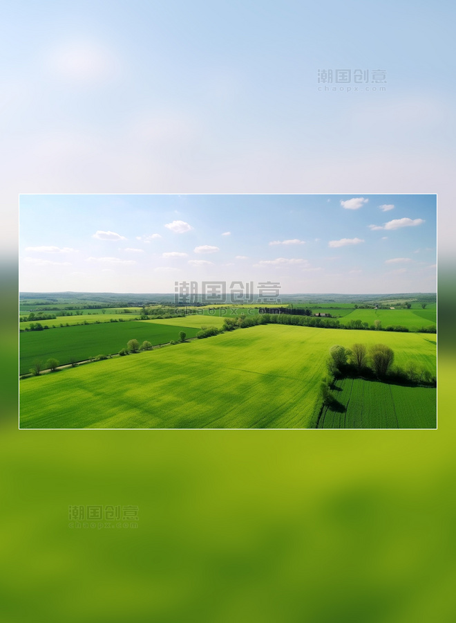 农田机械化农业场景摄影阳光明媚绿色春天蓝天高清摄影图