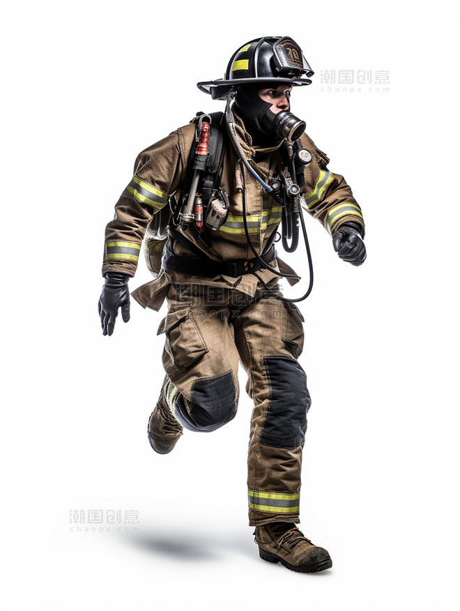 专业消防员照片奔跑全身照穿着消防服成年男性人像