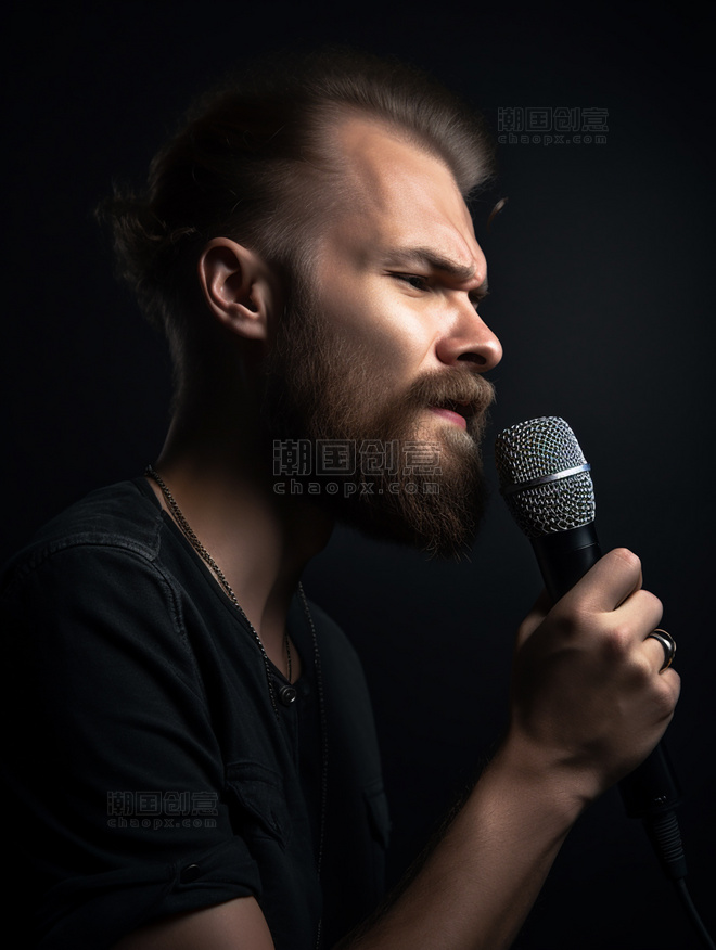 超酷的一张歌手唱歌照片男性拿着话筒唱歌人像摄影风格