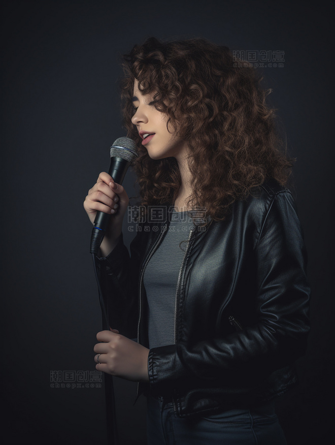 超酷的一张歌手照片女生拿着话筒唱歌人像摄影风格