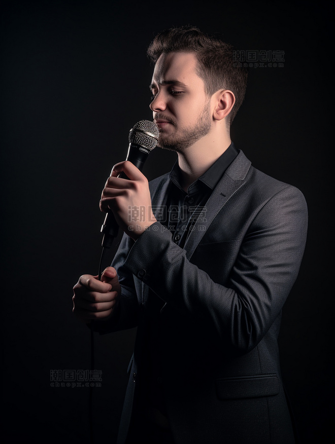 外国歌手超酷的一张照片男性拿着话筒唱歌人像摄影风格