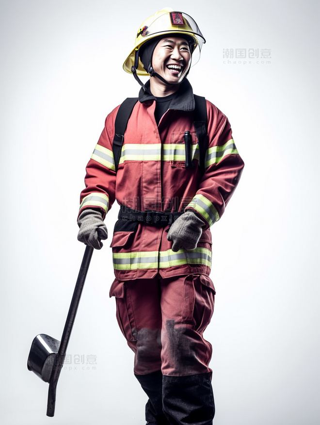 专业消防员照片全身照穿着消防服成年男性人像摄影风格