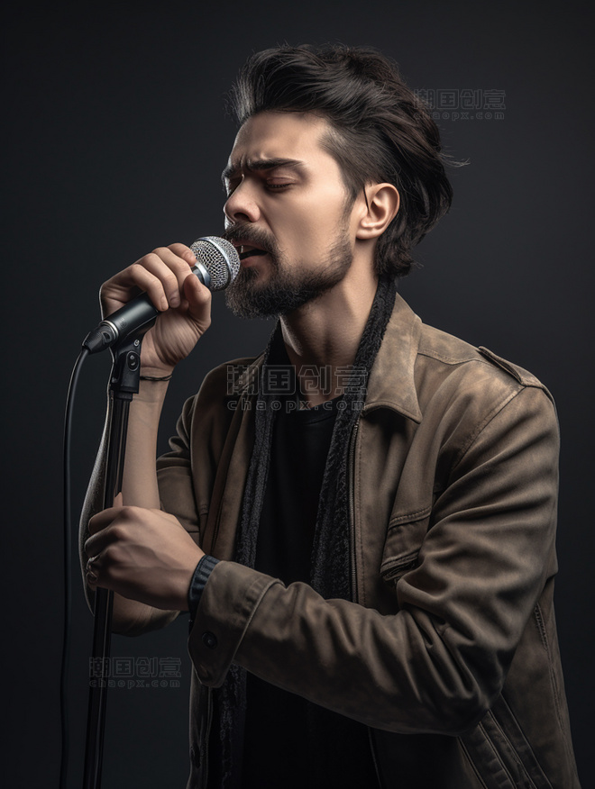 拿着话筒歌手超酷的一张照片男性唱歌人像摄影风格