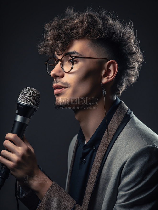 超酷的歌手照片男性拿着话筒唱歌人像摄影风格