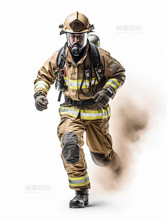 奔跑的专业消防员人像摄影风格照片全身照穿着消防服成年男性