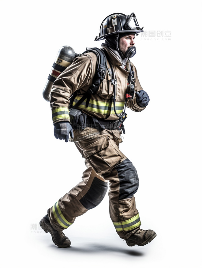 专业消防员照片全身照穿着消防服成年男性人像摄影