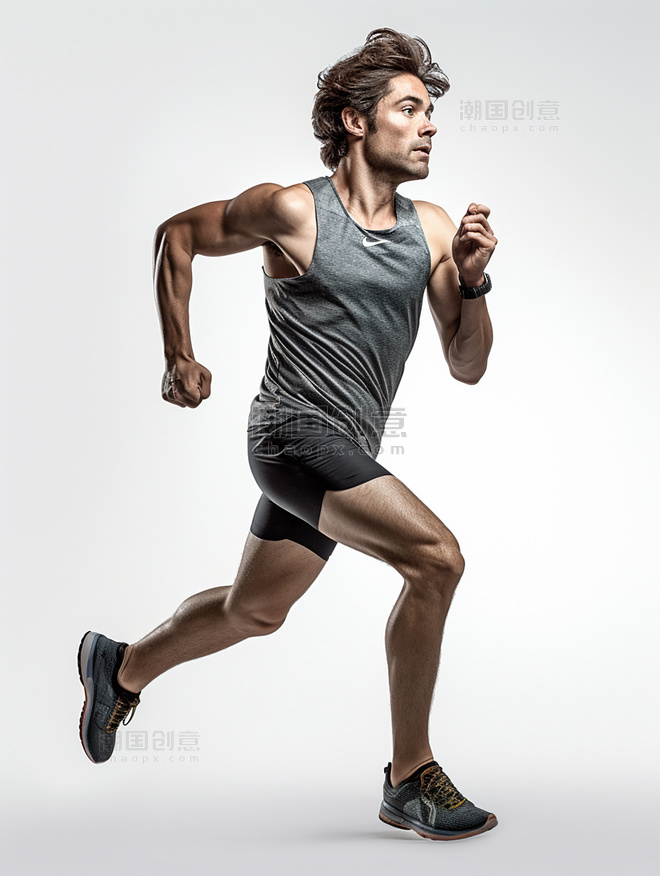 一张运动员照片穿着运动衣人像摄影风格全身照成年男性奔跑姿势