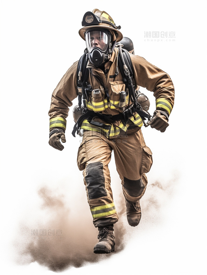 专业消防员照片奔跑全身照穿着消防服成年男性人像摄影风格