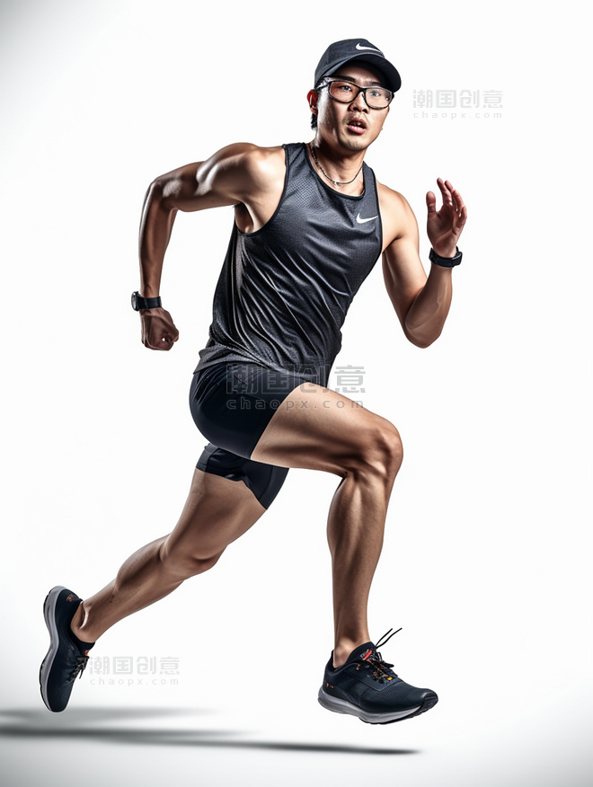 运动员照片全身照成年男性奔跑姿势穿着运动衣人像摄影风格