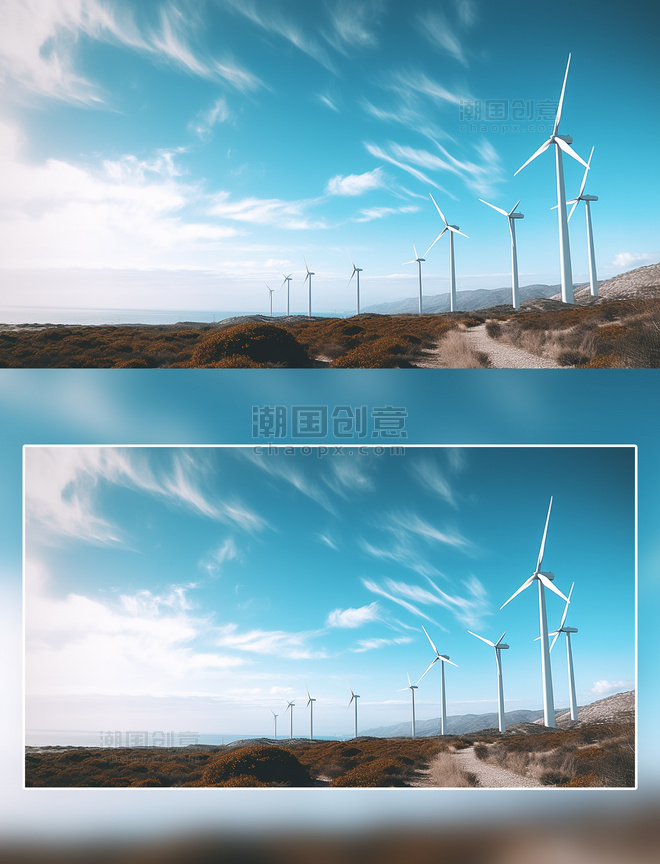 蓝天白云风力发电摄影新能源环保