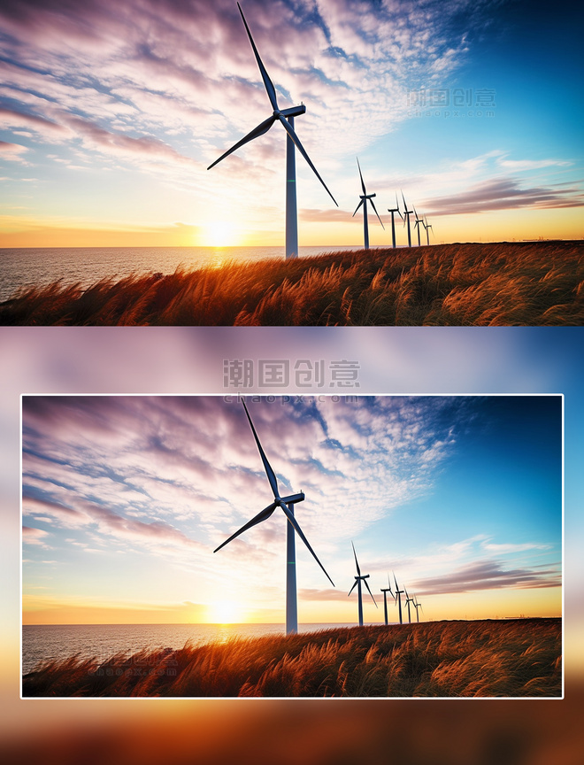 夕阳下风扇风力发电摄影新能源环保