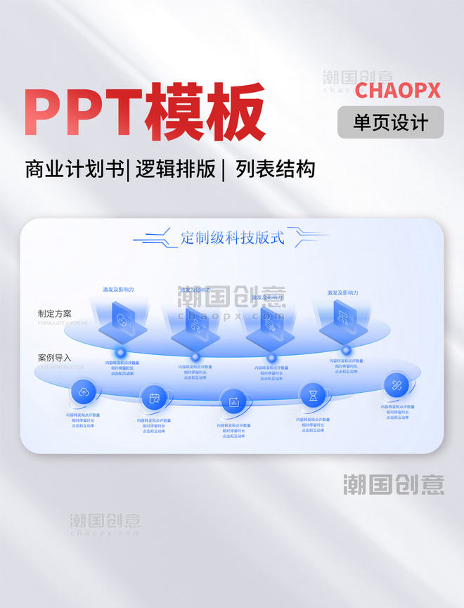 PPT模板蓝色商业计划书逻辑排版关系排序PPT单页列表结构