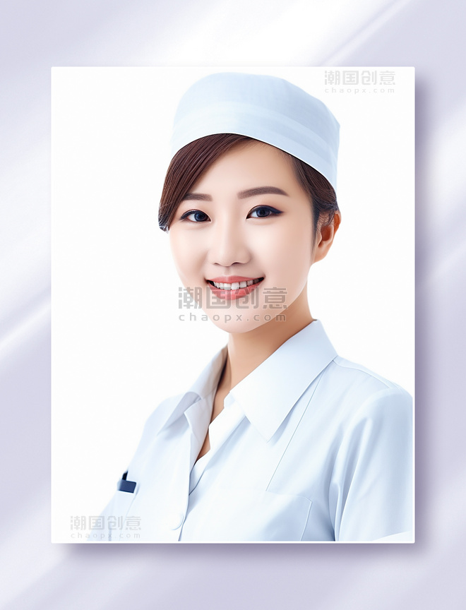 穿着白色护士服的微笑美丽女护士小姐姐摄影图半身照