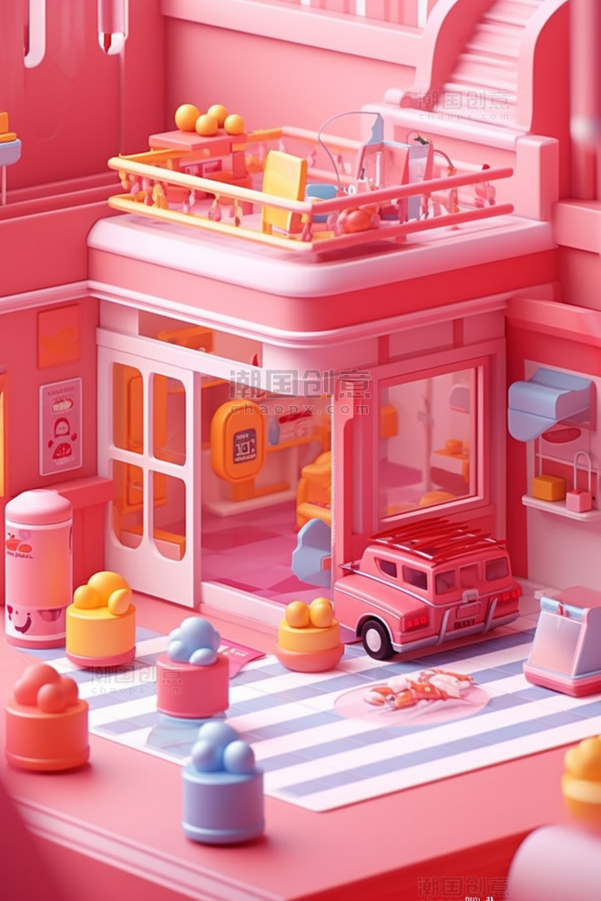 粉色玩具梦幻卡通立体场景