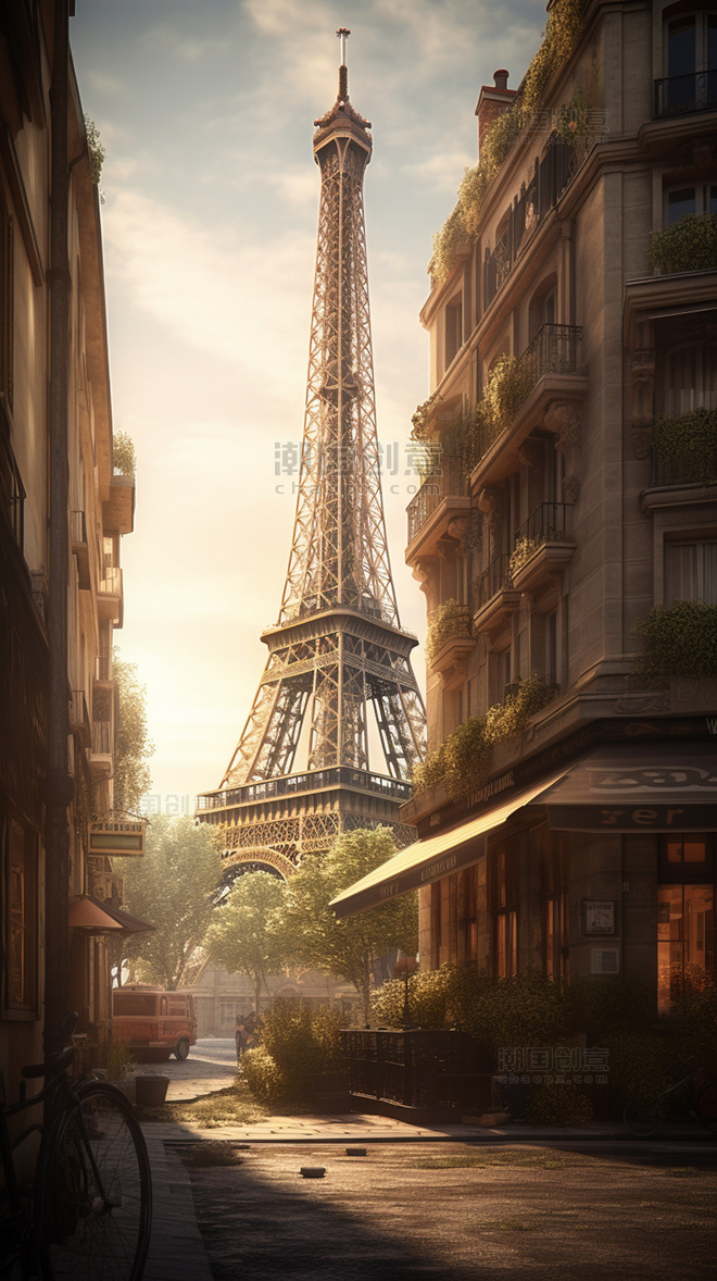 国外建筑大楼街道法国巴黎铁塔地标