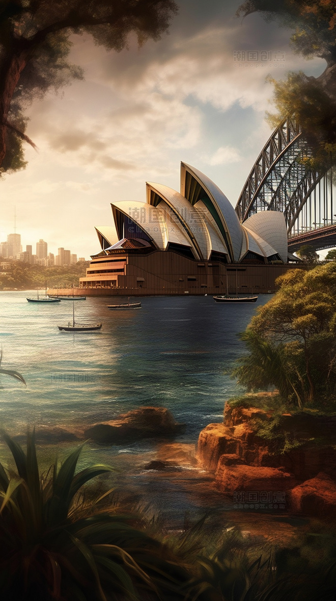 国外建筑河流天空绿植地标悉尼歌剧院