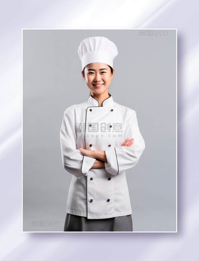 女性厨师美女微笑穿着厨师服人物摄影半身照人物