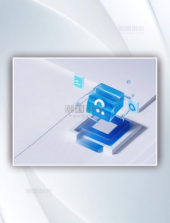 3D图标商务B端毛玻璃蓝色背景横图