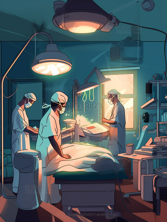 医院手术室医生手绘插画数字插画