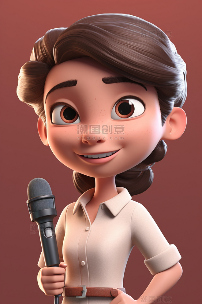 3D可爱风皮克斯风格人物肖像头像主持人主播记者女性女孩2