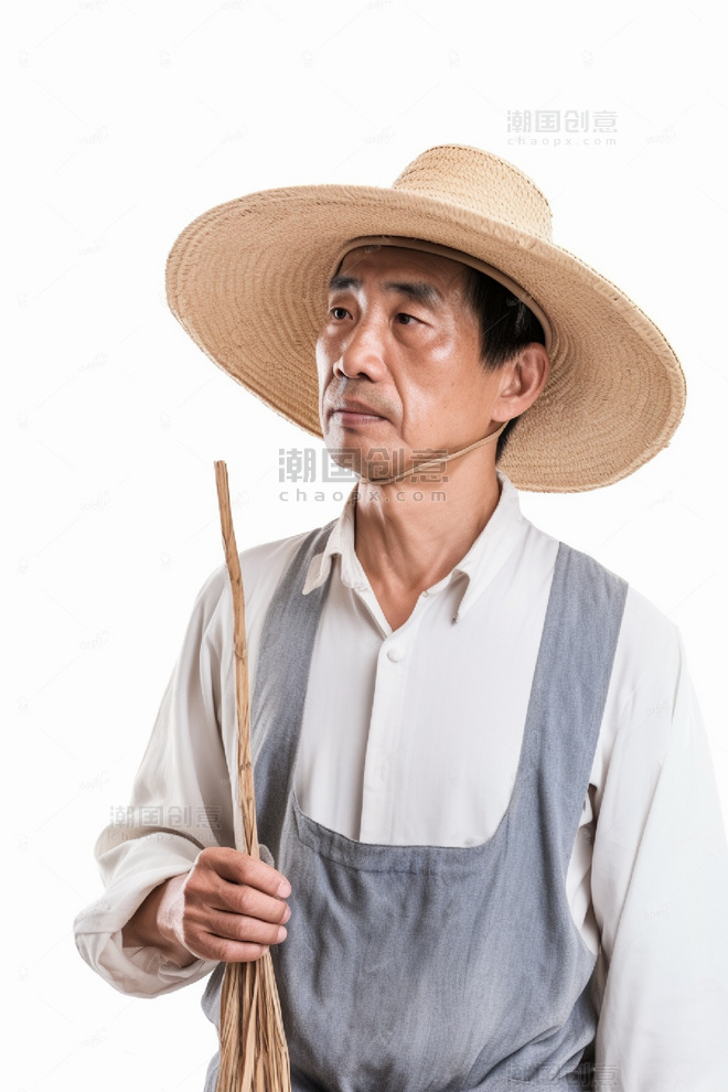 头戴草帽的农民男性人像摄影