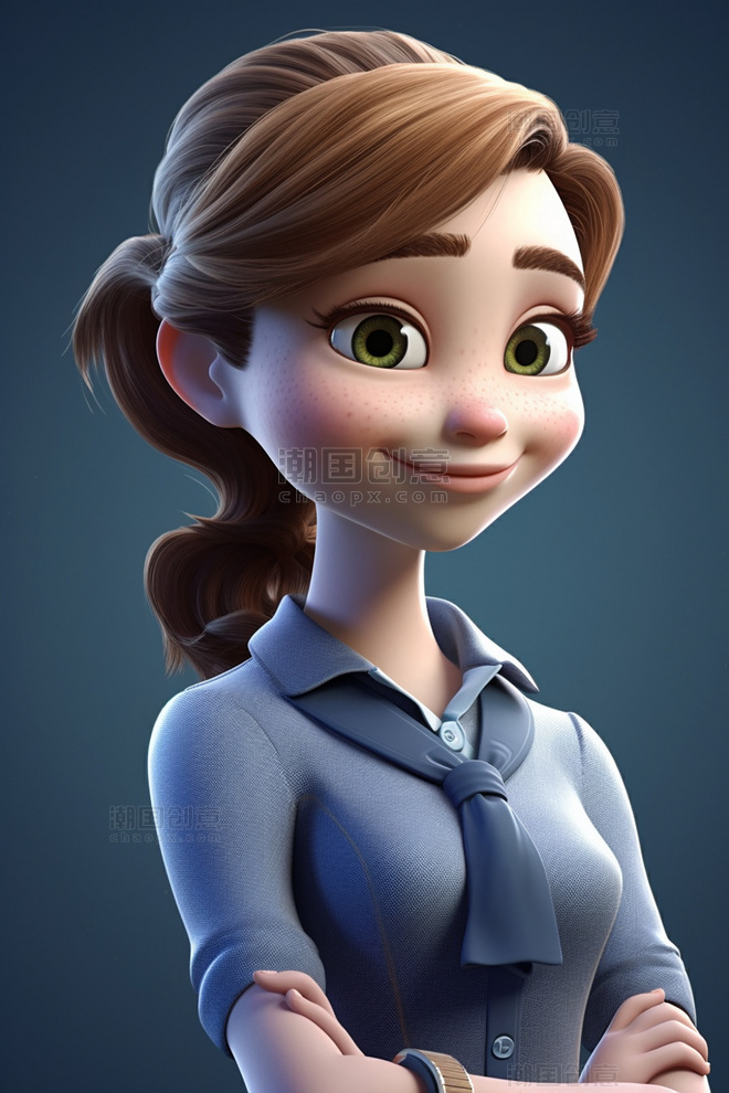 3D可爱风皮克斯风格人物肖像头像职业女性女孩1