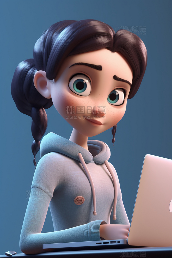 3D可爱风皮克斯风格人物肖像头像IT技术开发职业女性女孩1