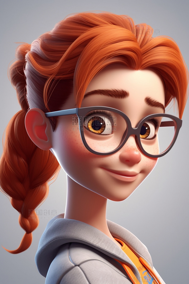 3D可爱风皮克斯风格人物肖像头像职业女性女孩3