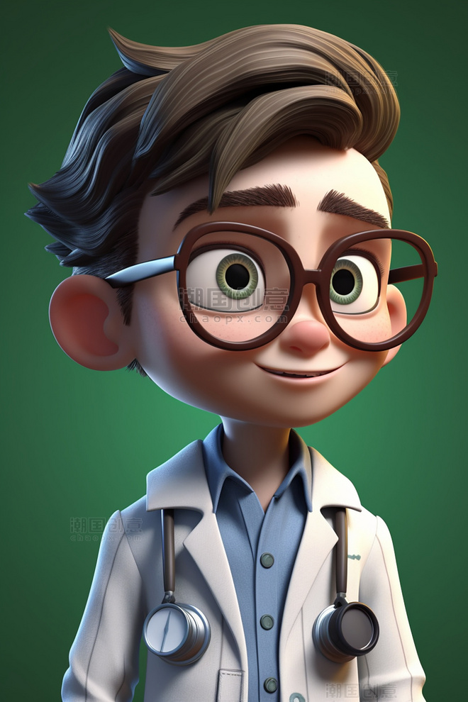 3D可爱风皮克斯风格人物肖像头像医生护士医药研发男孩男性2