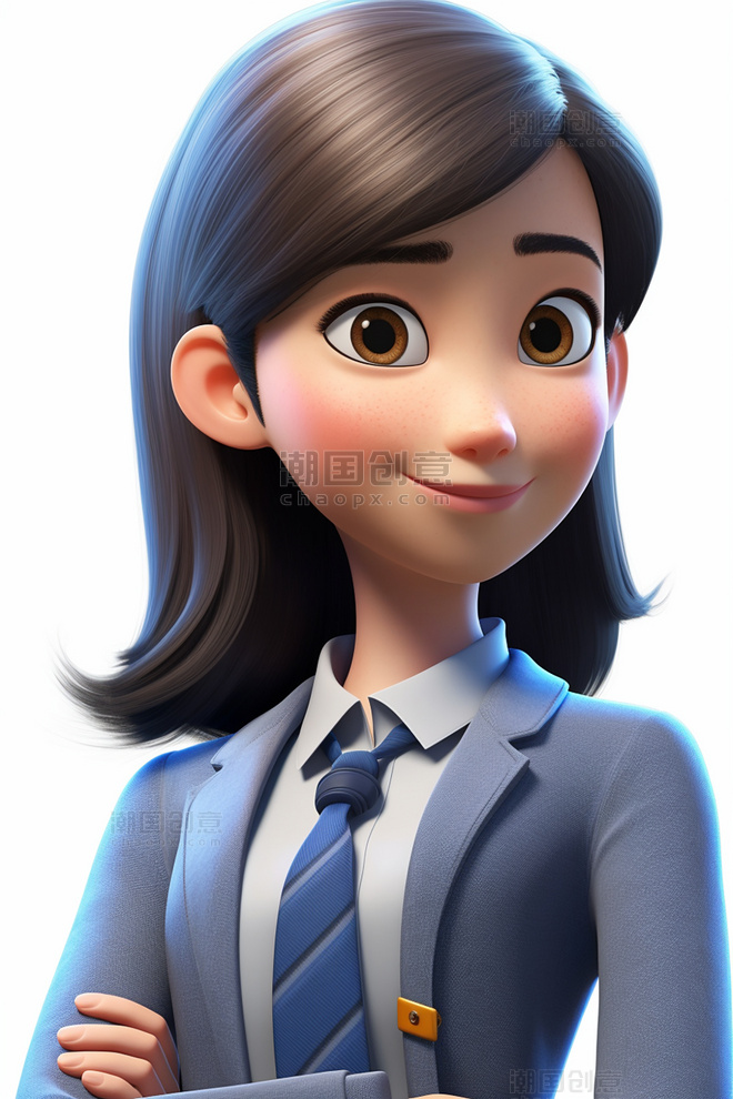 3D可爱风皮克斯风格人物肖像头像白领办公室职员女性女孩1