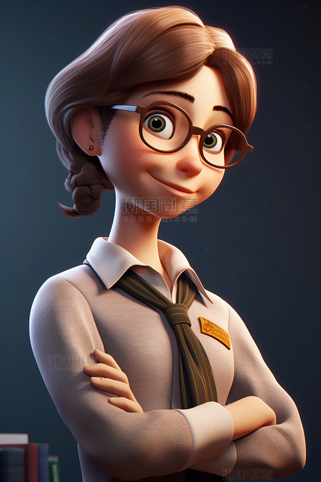 3D可爱风皮克斯风格人物肖像头像教师老师女性女孩1