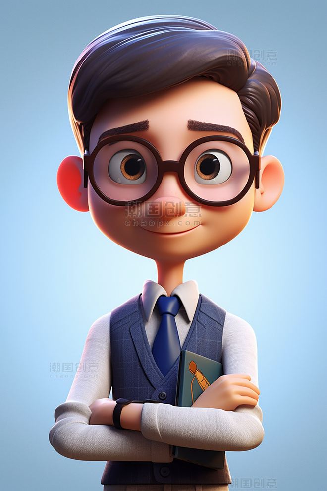 3D可爱风皮克斯风格人物肖像头像白领办公室职员男孩男性1