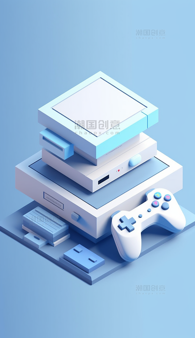 商务风蓝白色搭配游戏机图标蓝色背景B端icon