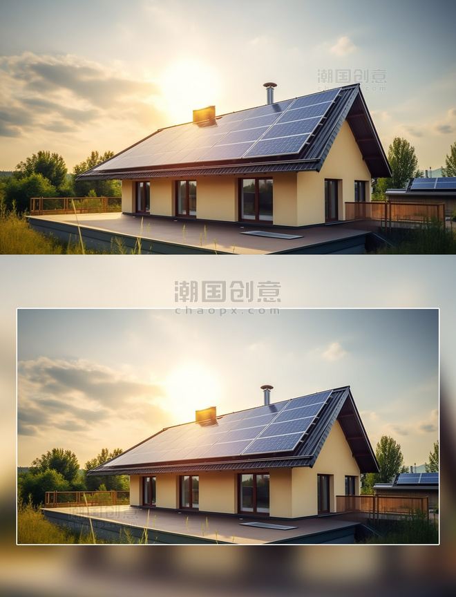 傍晚屋顶光伏新能源环保太阳能