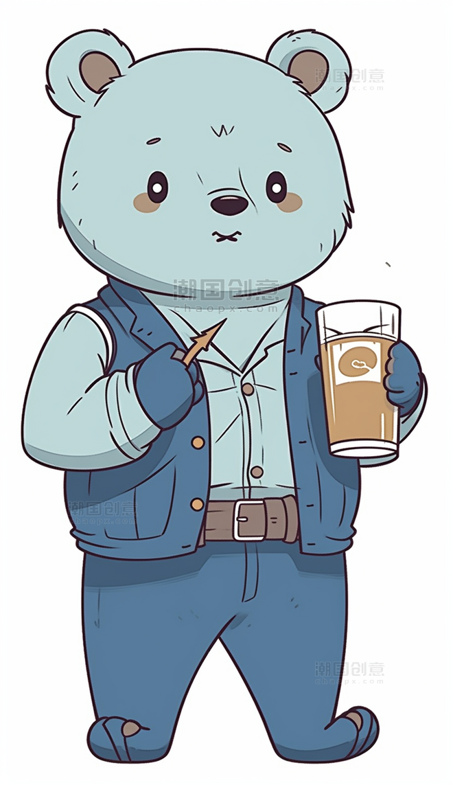 拟人卡通2d平面工装熊动物