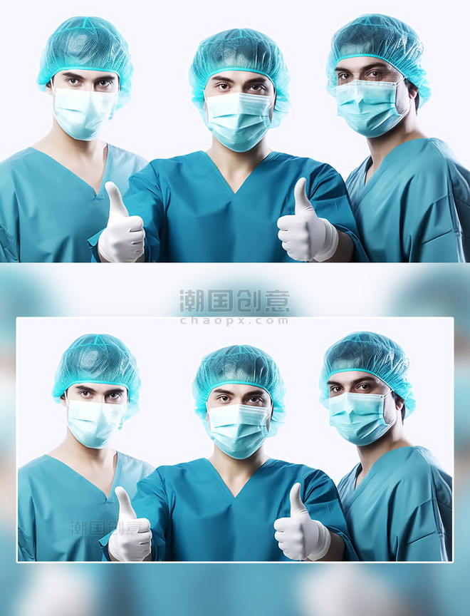 身穿手术服医生人像合影团队团体医疗