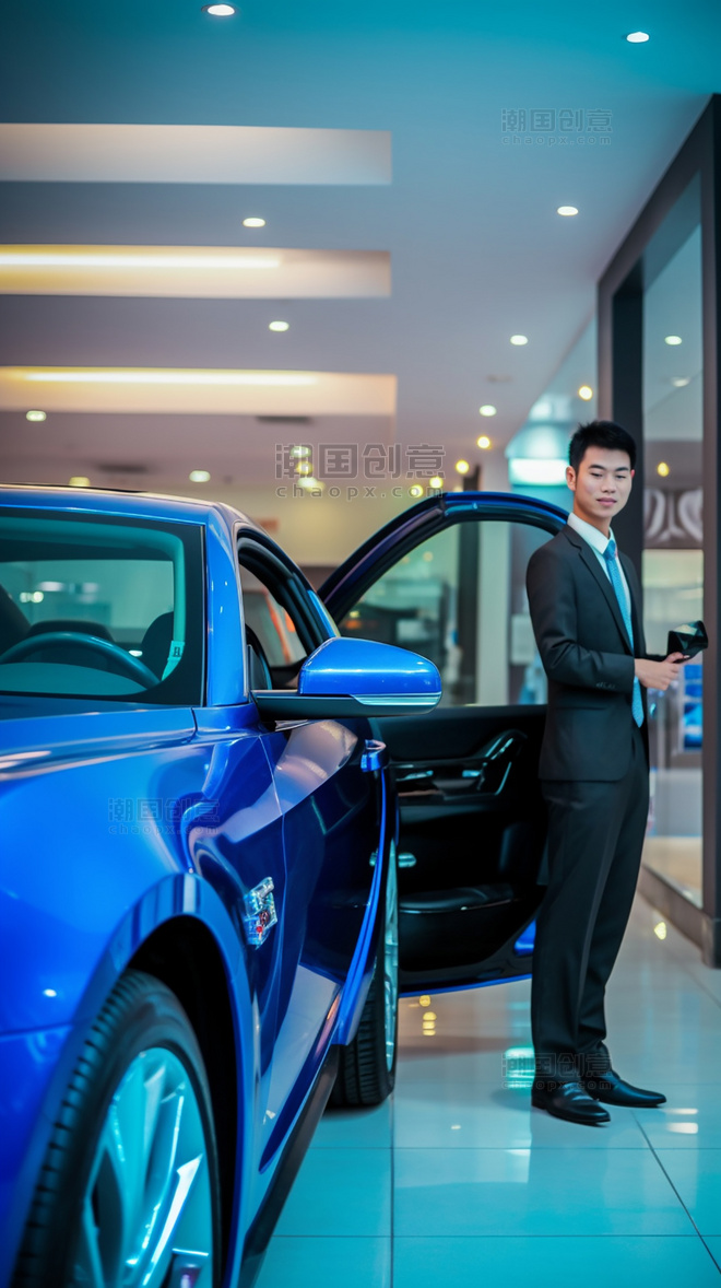 汽车行业男销售4S店的汽车销售人员摄影图