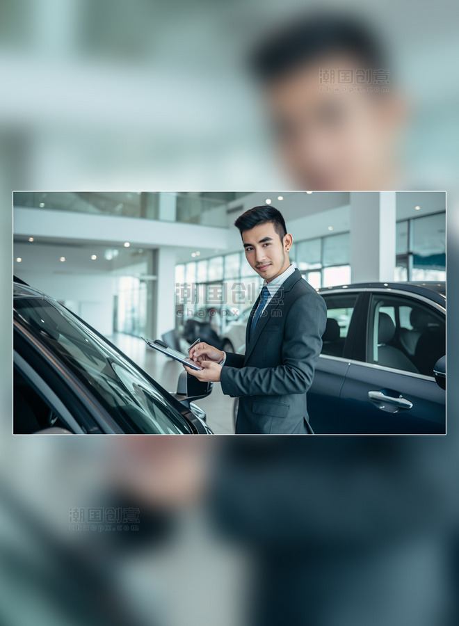 汽车行业4S店的汽车销售人员摄影图