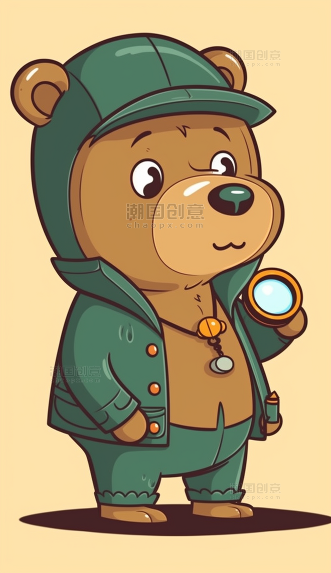 棕熊放大镜卡通拟人动物