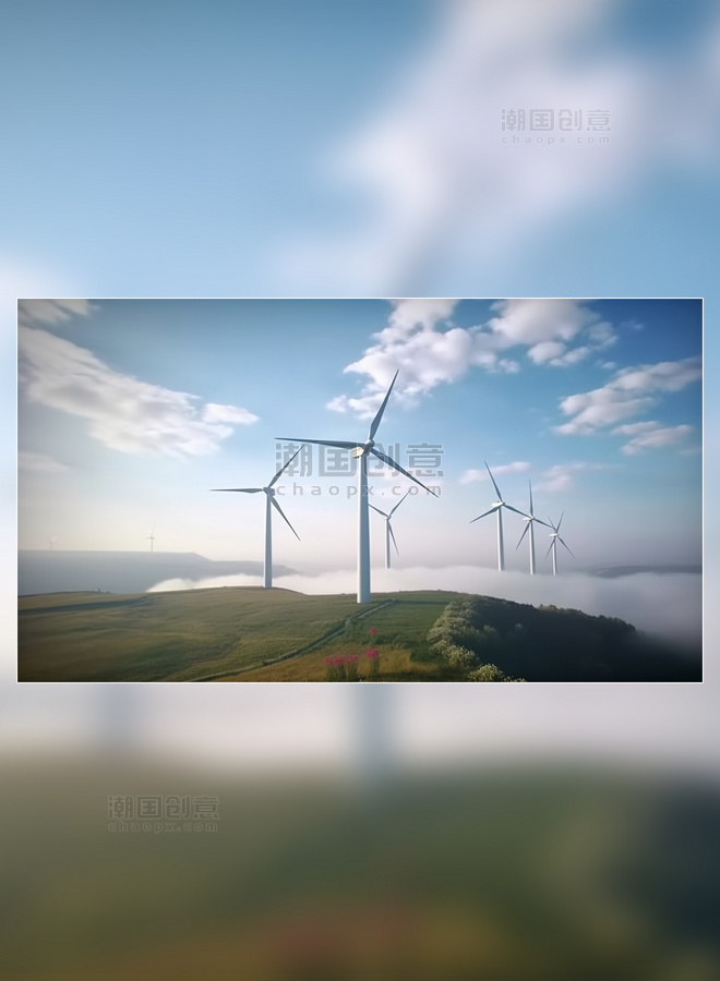 草原发电风力发电新能源白天蓝天白云风车摄影图风能