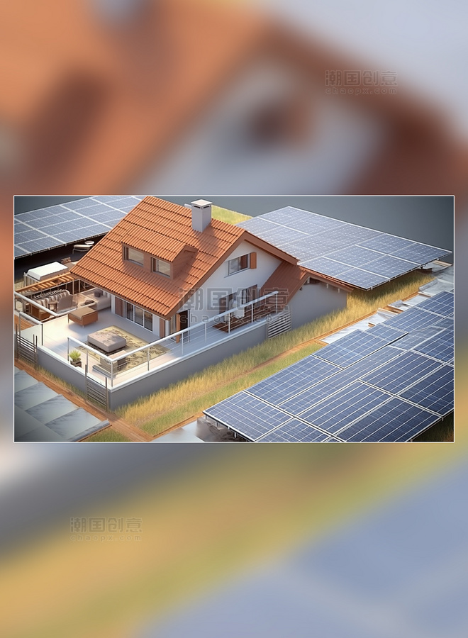光伏板太阳能新能源电池板清洁能源摄影别墅