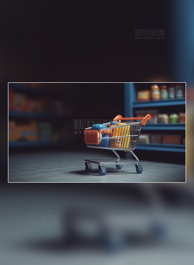 购物车微型超市电商电子网络购物线上销售摄影图